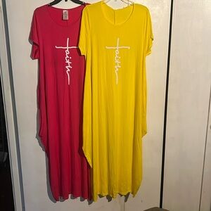 2-Vibrant Comfortable Lounging Dresses with Pockets. ( one price-2 dresses)